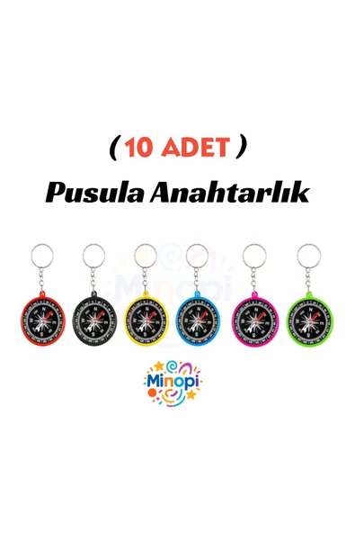 Minopi 10 Adet Pusula Anahtarlık Renkli Plastik Küçük Pusula Okul Deney Gezi Cep Pusulası Manyetik Hediye