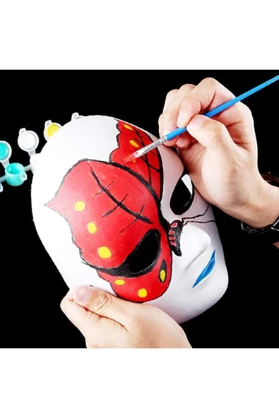 Minopi 1 Adet Karton Maske , 6 Renk Akrilik Boya , Resim Fırçası , Resim Paleti , Lastikli Misina - 2