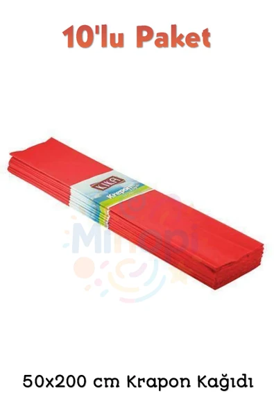 Minopi Kırmızı Krapon Kağıdı 50x200 cm Renkli Grapon Kağıdı Okul Kreş Etkinlik Setleri için