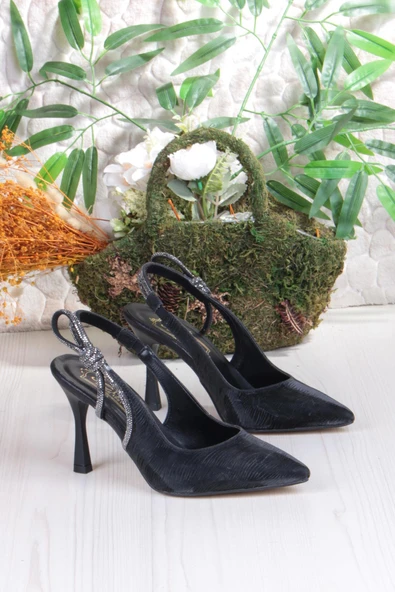 Fort 35388 Jena Simli Taş Büzgü Detaylı Önü Kapalı Arkası Açık Topuklu Kadın Ayakkabı - Resim 5