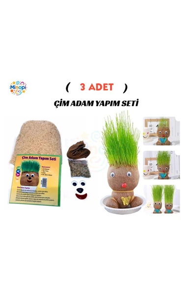 Minopi 3 Paket Çim Adam Yapım Seti Okul Eğitici Deney Seti Çim Adam Seti