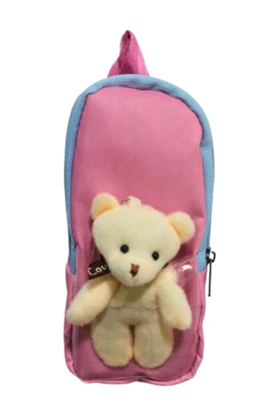 çanta tipi  maskotlu çift bölmeli kalemlik pembeye mavi fermuarlı 1 adet ürün görseli