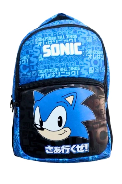 sonic li  3 bölmeli ilk okul çantası mavili siyahlı ürün görseli 1