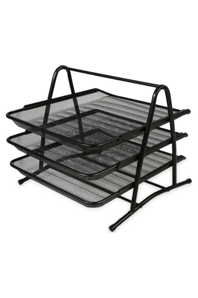 metal siyah 3 lü evrak rafı hareketli sistem 1 adet metal perfore - Resim 2