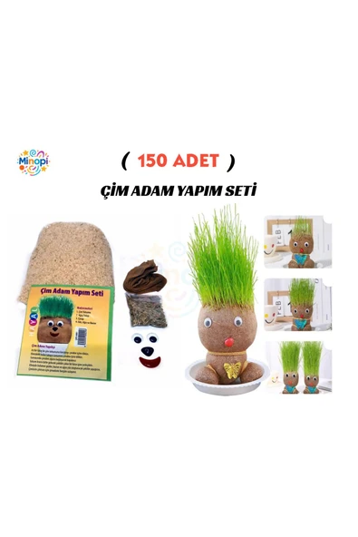 Minopi 150 Paket Çim Adam Yapım Seti Okul Eğitici Deney Seti Çim Adam Seti