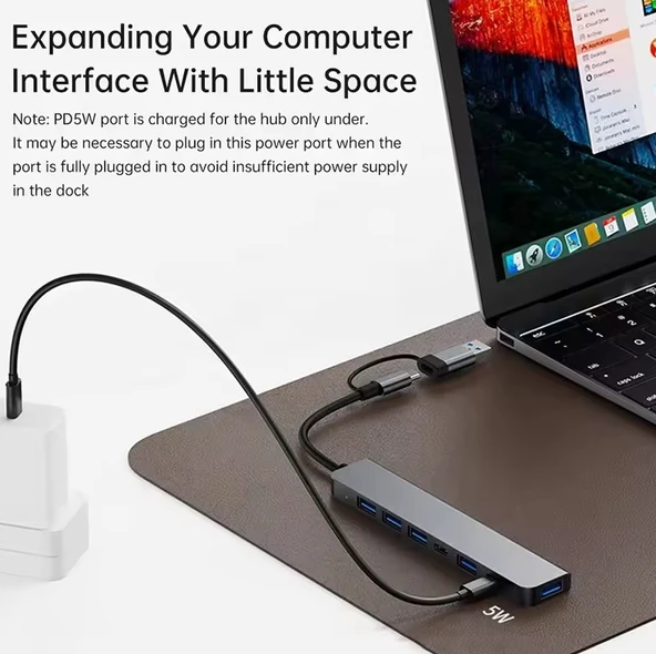 1 TO 7 USB Çoğaltıcı Çoklayıcı USB Type-C Hub Port Adaptör - 6