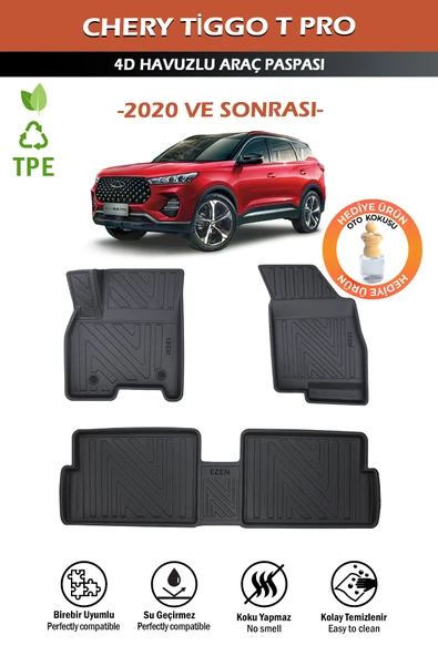 Havuzlu 4d Siyah Paspas Takımı,Chery-Tıggo 7 Pro 2020 Ve Sonrası 4d Havuzlu Paspas+Araç Kokusu Hediye - 2