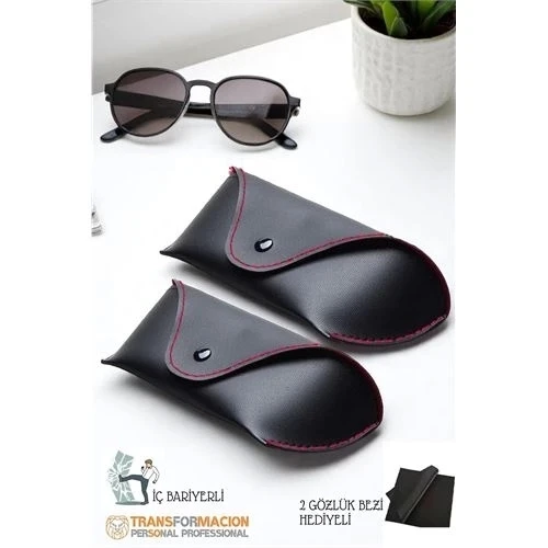 Korumalı Deri Gözlük Kabı Korumalı Gözlük Koruma Kılıfı 2 li SET ürün görseli