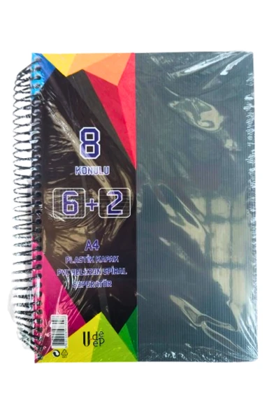 a4 boy 6+2 ayraçlı defter dersane defteri (6 kareli 2 çizgili ) 200 yaprak 8 bölümlü udep - 2