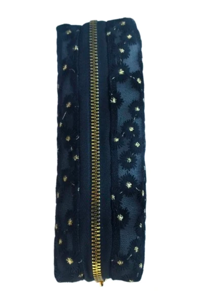 tek bölmeli çiçek işlemeli file kalemlik transparan siyah1 adet - Resim 2