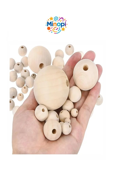 Minopi Natural Ahşap Boncuk 8 mm 100 Adet Tahta Boncuk El İşi Okul Öncesi Kreş Anasınıfı Proje Tasarım - 4