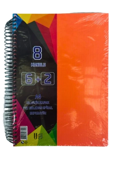 a4 boy 6+2 ayraçlı defter dersane defteri (6 kareli 2 çizgili ) 200 yaprak 8 bölümlü udep - 8