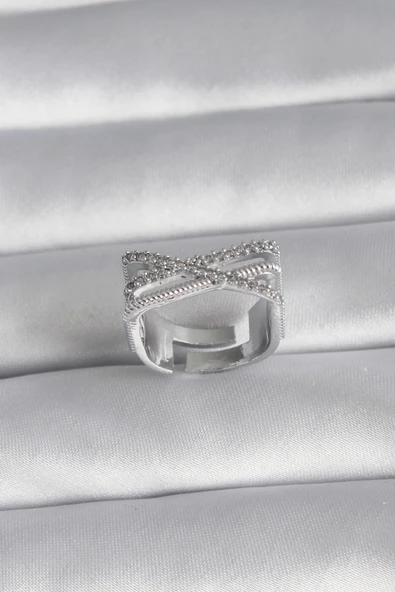 CEYLAN ADAM Pirinç Gümüş Renk Zirkon Taş Detay Kadın Yüzük ürün görseli 1