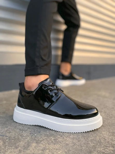 JET-x03 Luxor Bağcıklı Rugan Erkek Günlük Spor Klasik Ayakkabı RBT - Siyah ürün görseli