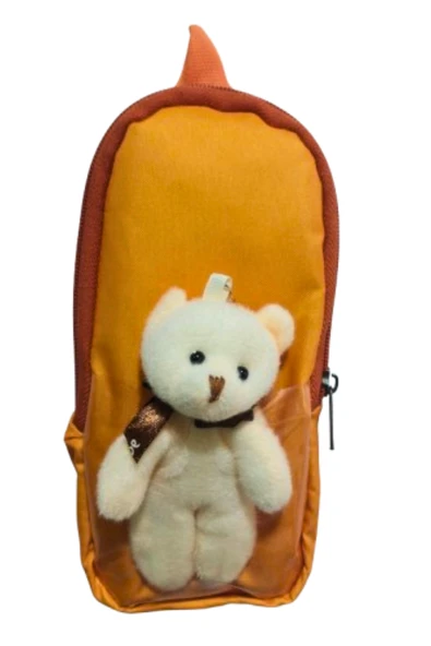 çanta tipi  maskotlu çift bölmeli kalemlik turuncu 1 adet ürün görseli