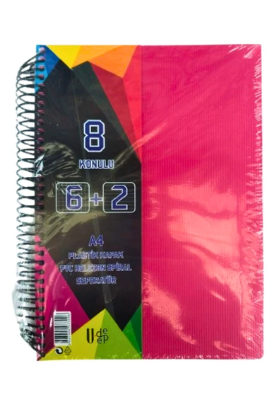 a4 boy 6+2 ayraçlı defter dersane defteri (6 kareli 2 çizgili ) 200 yaprak 8 bölümlü udep - 3