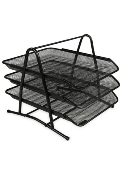 metal siyah 3 lü evrak rafı hareketli sistem 1 adet metal perfore ürün görseli