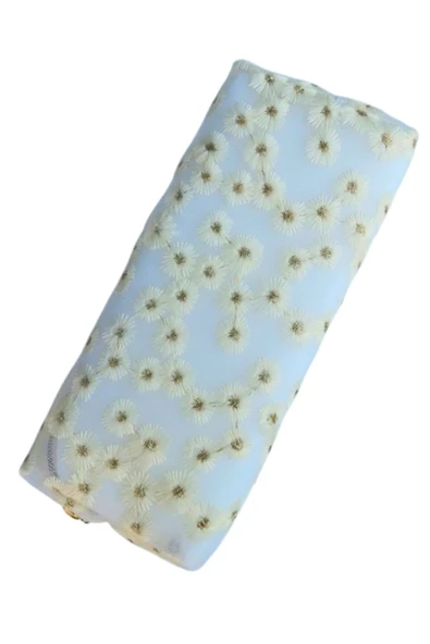 tek bölmeli çiçek işlemeli file kalemlik transparan krem 1 adet - Resim 3