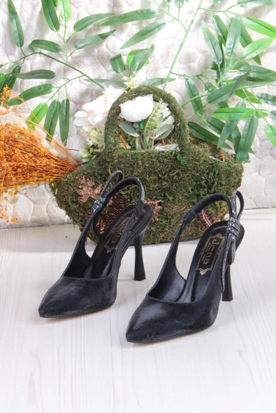 Fort 35388 Jena Simli Taş Büzgü Detaylı Önü Kapalı Arkası Açık Topuklu Kadın Ayakkabı - Resim 6