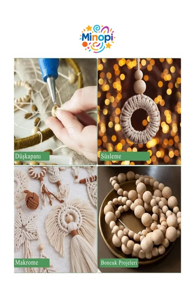 Minopi Natural Ahşap Boncuk 8 mm 100 Adet Tahta Boncuk El İşi Okul Öncesi Kreş Anasınıfı Proje Tasarım - 5