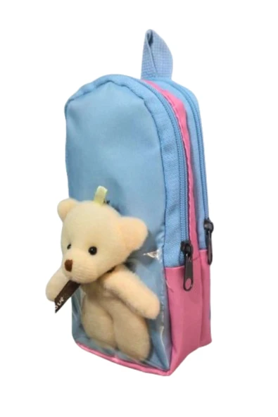 çanta tipi  maskotlu çift bölmeli kalemlik maviye pembe fermuarlı - Resim 2