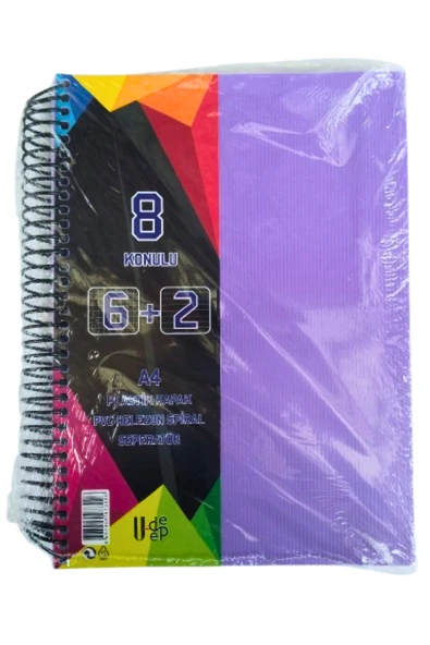 a4 boy 6+2 ayraçlı defter dersane defteri (6 kareli 2 çizgili ) 200 yaprak 8 bölümlü udep - 5