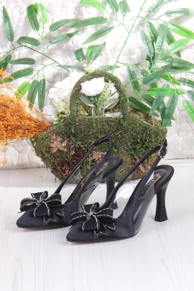 Fort 35387 Jena Simli Taşlı Fiyonk Detaylı Önü Kapalı Arkası Açık Topuklu Kadın Ayakkabı - Resim 6