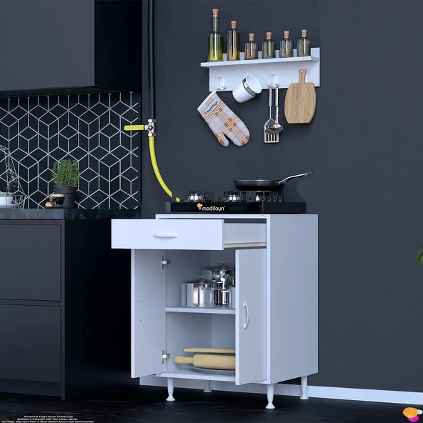 Modilayn QPLAS (M) Set Ocak Altı Dolap 65x88x48 cm. Çekmeceli, kapaklı, raflı ve baharat raflı - 4