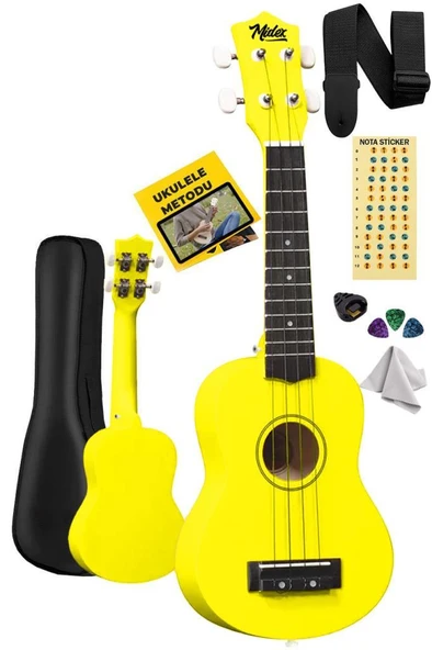 Midex UKX-901YLW Sarı Soprano Ukulele (Askı Çanta Metod Pena)