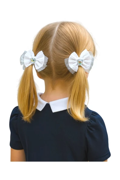 Fiyonklu Taşlı Beyaz Lastikli Çocuk Toka Set - 4