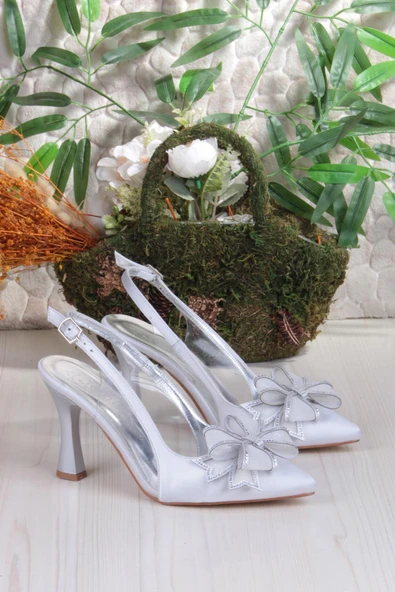 Fort 35387 Jena Simli Taşlı Fiyonk Detaylı Önü Kapalı Arkası Açık Topuklu Kadın Ayakkabı - Resim 12