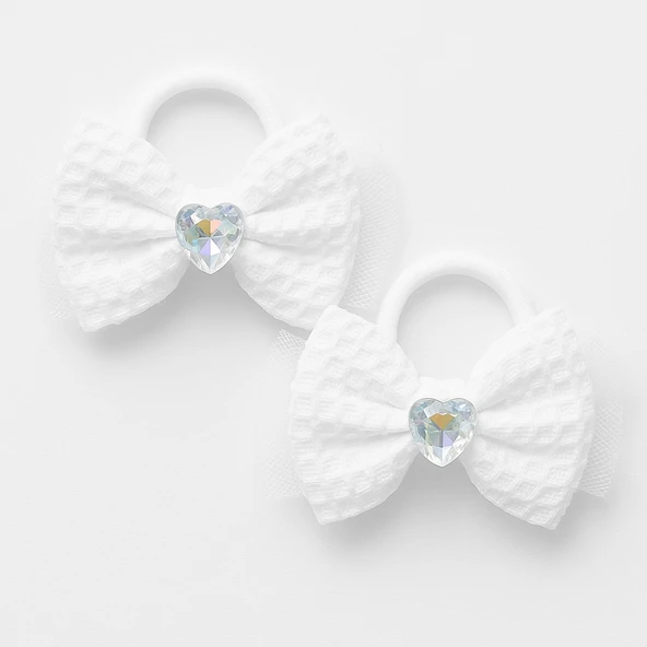 Fiyonklu Taşlı Beyaz Lastikli Çocuk Toka Set - 3