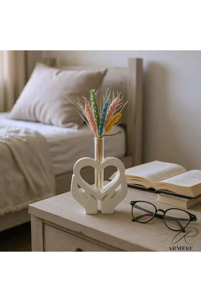 Ar Armese El Yapımı Kalp Figürlü Dekoratif Vazo – Porselen Tozu, 12.5 cm - 1