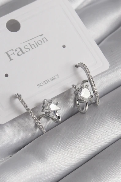 CEYLAN ADAM Pirinç Gümüş Renk Zirkon Taşlı Kadın Küpe ürün görseli 1