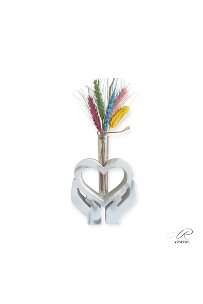 Ar Armese El Yapımı Kalp Figürlü Dekoratif Vazo – Porselen Tozu, 12.5 cm - 3