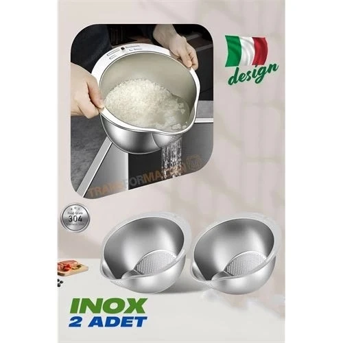 CEYLAN ADAM Inox Süzgeç Pirinç Makarna Salata Süzgeci 304 Paslanmaz Çelik 2 ADET ürün görseli 1