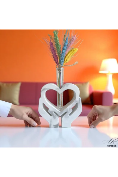 Ar Armese El Yapımı Kalp Figürlü Dekoratif Vazo – Porselen Tozu, 12.5 cm - 2