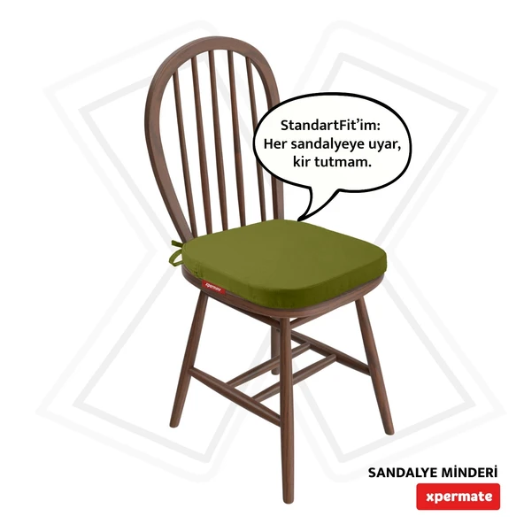 XPERMATE StandartFit Oval Sandalye Minderi Fermuarlı Yıkanabilir Kılıf Bağcıklı Su ve Yağ İtici 42x42x5 Yeşil ürün görseli