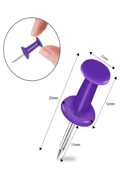 harita çivisi renkli başlık 100 adet - mantar pano çivisi - Resim 4