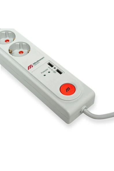 Mutlusan Ri Tech 6'lı, Şok Krımalı, Usb Ve Anahtarlı Topraklı Grup Priz - 1,5 Mt. - 3