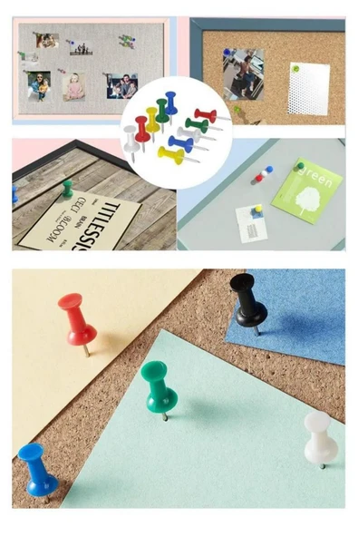 harita çivisi renkli başlık 60 adet - mantar pano çivisi - Resim 3