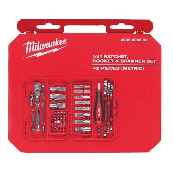 Milwaukee 1/4'' Cırcır Tornavida Kollu Lokma Set 42 Parça 4932498382 - 4