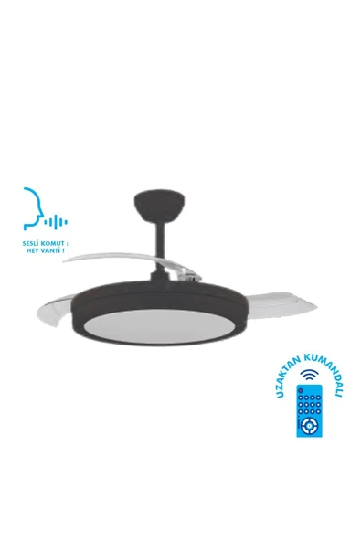 Huzur Elektrik Vanti 30W 42" inç Siyah Modern 3 Renk Kumandalı Ledli Dekoratif Tavan Vantilatörü KCF306 - 2