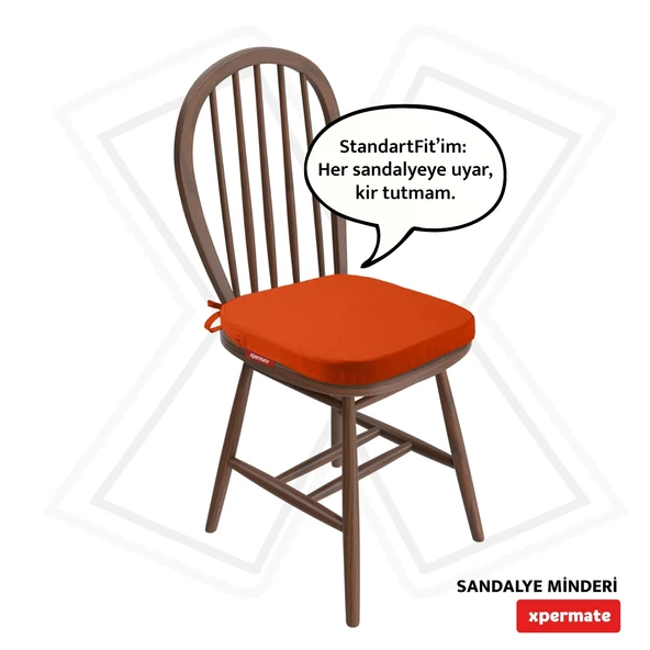 XPERMATE StandartFit Oval Sandalye Minderi Fermuarlı Yıkanabilir Kılıf Bağcıklı Su ve Yağ İtici 42x42x5 Kiremit - Resim 3