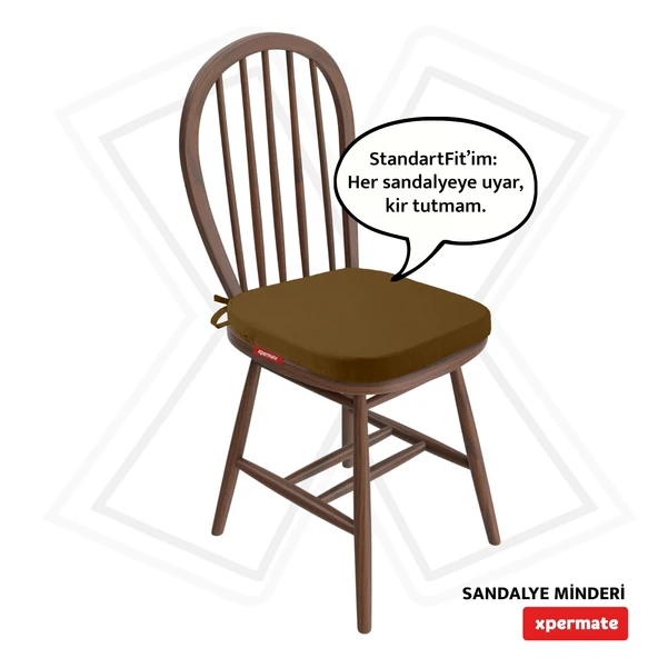 XPERMATE StandartFit Oval Sandalye Minderi Fermuarlı Yıkanabilir Kılıf Bağcıklı Su ve Yağ İtici 42x42x5 Kahve ürün görseli