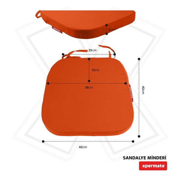 XPERMATE StandartFit Oval Sandalye Minderi Fermuarlı Yıkanabilir Kılıf Bağcıklı Su ve Yağ İtici 42x42x5 Kiremit - Resim 5