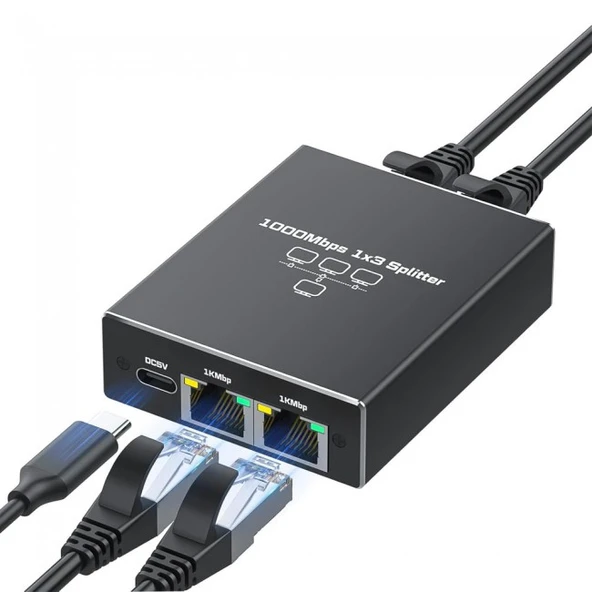 Ethernet çoklayıcı Splitter 1 giriş 3 Çıkış RJ45 Gigabit 1000 Mbps ürün görseli