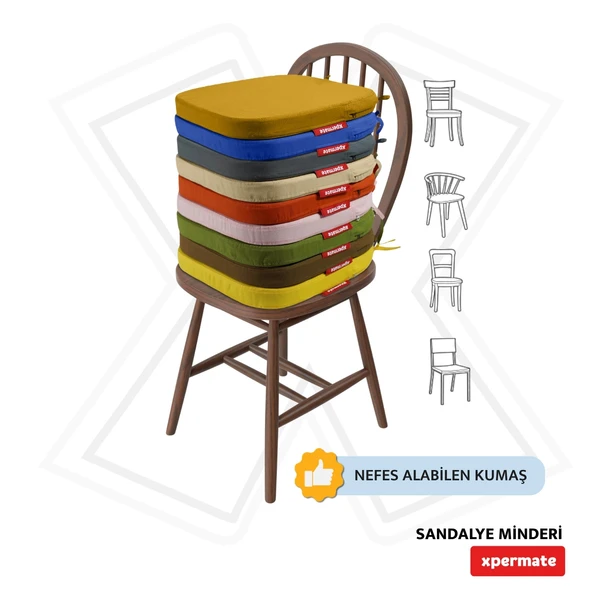 XPERMATE StandartFit Oval Sandalye Minderi Fermuarlı Yıkanabilir Kılıf Bağcıklı Su ve Yağ İtici 42x42x5 Bej - Resim 4
