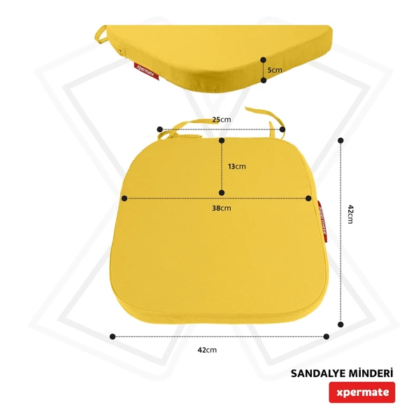 XPERMATE StandartFit Oval Sandalye Minderi Fermuarlı Yıkanabilir Kılıf Bağcıklı Su ve Yağ İtici 42x42x5 Sarı - 5