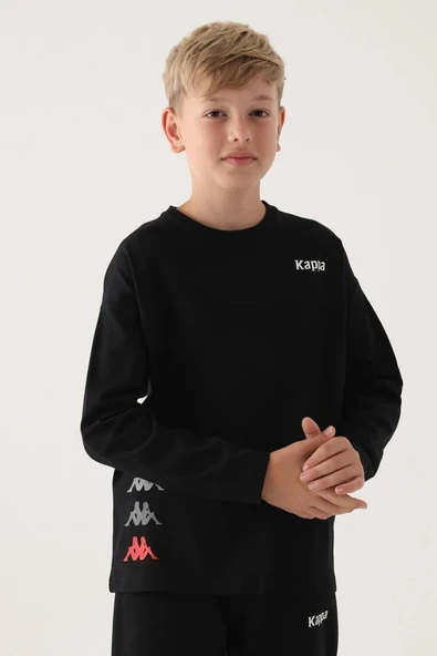 Kappa Siyah Bisiklet Yaka Kappa Logo Baskılı Erkek Çocuk Sweatshirt - Resim 2